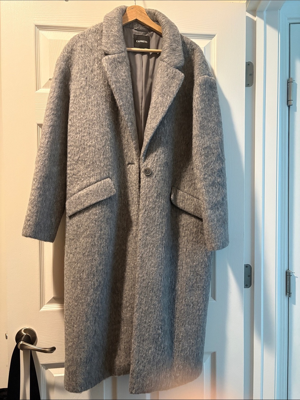 Express Gray Oversized Wool-Blend Trench Coat